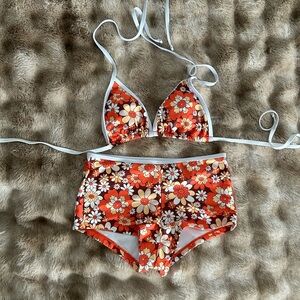 Floral Bikini Set - Orange and White